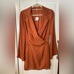 Free People Simone Blazer-Inspired Mini Dress Orange/Cinnibar Sz XS NWT